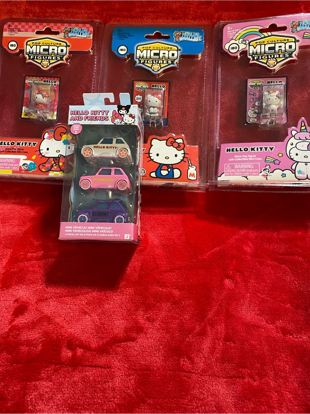 Hello Kitty Mini Vehicles & Micro Figures Set - Pink, Purple, Red